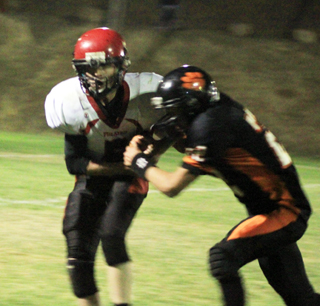 Marcus Higgins came away with the ball and broke free for a long touchdown on this play.