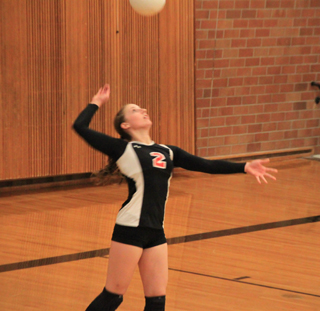 Hailey Danly serves the ball in the match against Potlatch at Genesee.