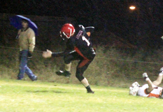 Lucas Arnzen regains his balance after breaking a tackle and is about to score Prairies second touchdown.