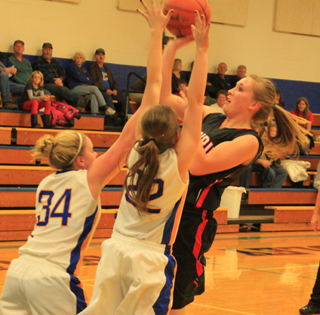 Keely Schmidt managed to get this shot off against a Nezperce double-team.