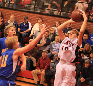 Jared Higgins puts up a shot against Nezperce.