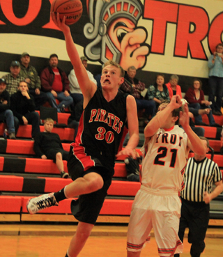 Jake Bruner saw his first action of the season at Troy. Here he scores a lay-up after driving to the hoop.