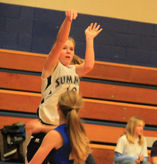 Sarah Chmelik shoots from the corner against Nezperce.