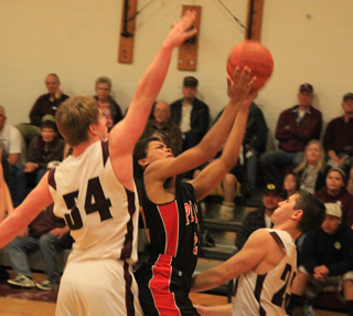 Tyler Hankerson found the going tough inside at Kamiah. He will be seeing a lot of playing time at District if Jake Bruner is unable to play due to his collarbone injury.