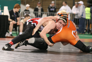 Kade Perrin in the third place match against Quinn Eliason of Malad.