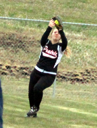 Ashley Cannon makes a catch in right field against Troy.