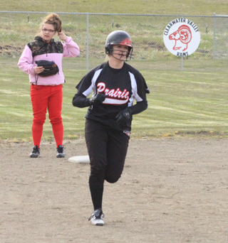 Kendall Schumacher trots around the bases after an over-the-fence homer against C.V., the first at Prairies field in at least a couple of years.