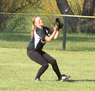 Kelsey Tidwell makes a catch in centerfield at Troy. Prairie plays Troy again in the District Tournament Thursday at 5:30 p.m. at Airport Park in Lewiston.