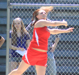 Taylor Heitman lets fly with the discus at the Area Best Meet. She placed 4th in the event.
