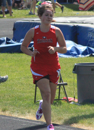 Beka Bruner competed in the 1600 at District, her first race since the first meet of the season due to injury.