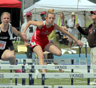 Brandi Gehring in the 100 hurdles prelims at state.