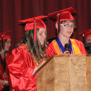 Co-Valedictorians Ashley Cannon and Claire Whitley did their speech together.
