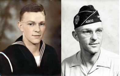 Vince Poxleitner in 1944 in the Navy and just after joining the VFW in 1951.
