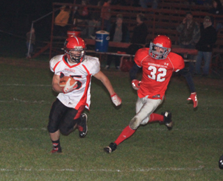 C.V. had Hunter McWilliams bottled up early but he later broke loose for a couple of long touchdown runs including one on this carry.