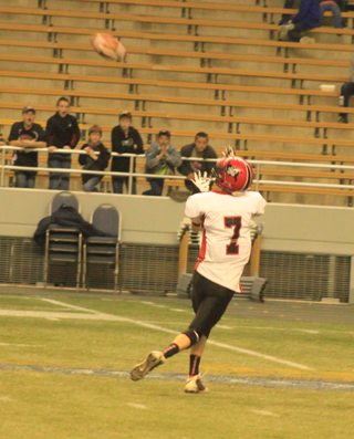 Rhett Schlader was wide open for this pass that went for a 60-yard touchdown to give Prairie a halftime lead of 16-14 over Troy. Schlader would play the whole second half at quarterback after Jake Bruner got injured.