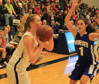 Kayla Schumacher is about to shoot from the corner against Genesee.