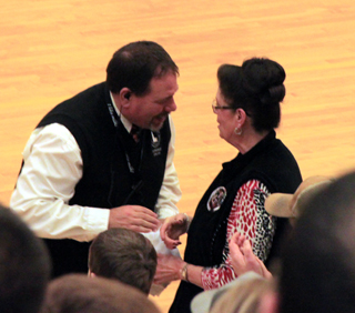 Ingrid Mader was presented the Sportsmanship t-shirt prior to the Hagerman game by the tournament director at Columbia High School.