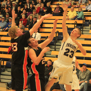 Nathan Beckman puts up a shot in the Kendrick game at District.