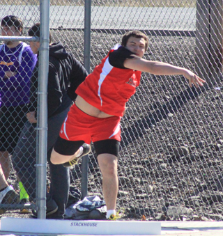 Dakota Wilson in the shot put at Lapwai where he placed 2nd.