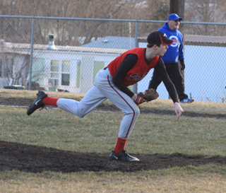 John Mager gives Prairie a left-handed pitching option. Here he pitches against McCall.