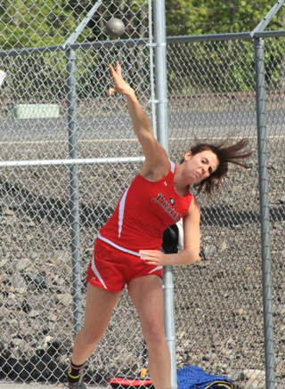 Heidi Holubetz in the shot put at the White Pine Meet.