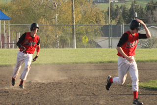 Clark Bruno had to slow down his home run trot against Highland to avoid passing Rhett Schlader, who was on first when Bruno hit his homer.