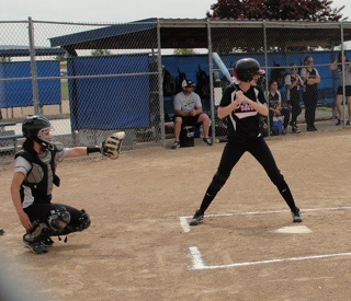 Leah Holthaus stands at the plate against Horseshoe Bend at State. Photo by Kathy Seubert.
