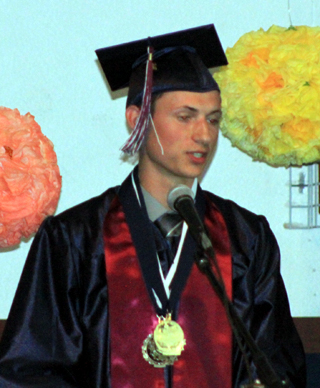 Valedictorian Michael Waters while he was giving his speech.