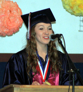 Salutatorian Rachael Frei giving her speech.