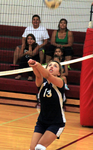 Summits Rachel Waters makes a bump set in the Kamiah match.