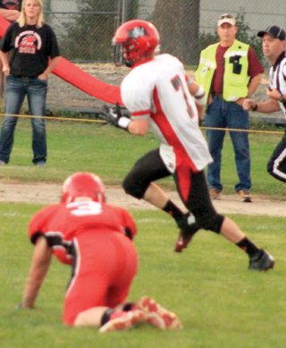 The Council defender fell down on this pass reception by Rhett Schlader, leading to an easy touchdown.
