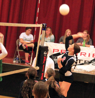 Natasha Gimmeson spikes the ball in the Potlatch match.