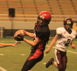 Hunter Chaffee catches a pass from Tyson Schlader for Prairie's final touchdown of the game.