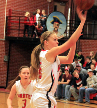 Talyss Lustig shoots against Highland. Also shown is Angela Wemhoff.