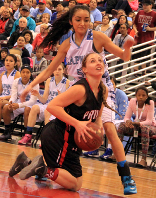 Hailey Danly looks to make a play after going to her knees after a loose ball in the Lapwai game.