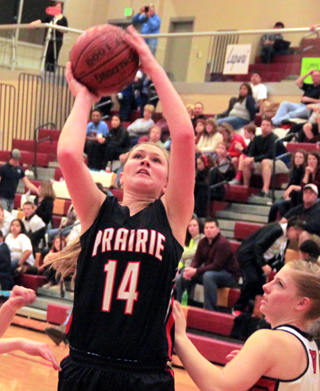 Kayla Schumacher had a huge tournament with 62 points over the 3 games. Here she scores against Challis.