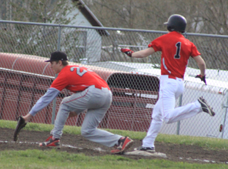 Brandon Anderson beats the throw for one of his two hits against C.V.