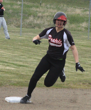 Hailey Danly rounds second on a first inning triple against Troy. She would score the game's first run later on a wild pitch.