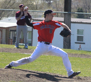 Devin Bruegeman had a couple of great outings on the mound last week. Here he is seen during his shutout of Kamiah. On Saturday he allowed 1 run in 8 innings as Prairie beat Potlatch.