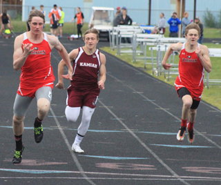 Lucas Arnzen, left finished 1st in the 100 meter dash while Mason Dalgliesh, right, placed 4th.