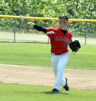 Devin Bruegeman throws to first for an out in the first Potlatch game.