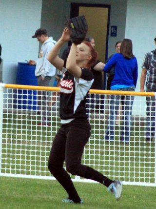 Kellie Heitman makes a catch in centerfield against Potlatch.
