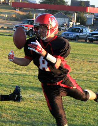 Devin Bruegeman juggles the ball before coming down with the catch on this play.