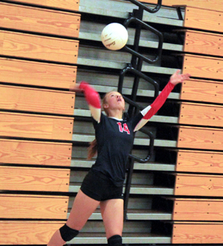 Sarah Seubert serves the ball against St. John-Endicott.