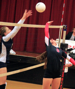 Hailey Danly tips the ball over on second touch against Lapwai.