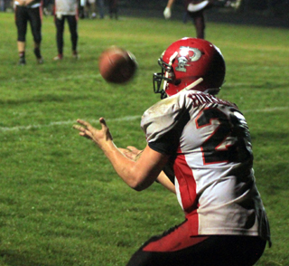 Calvin Hinkelman is about to make a 2-point conversion catch.