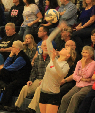 Chaye Uptmor had a solid serving game at State. Here she serves against Oakley.
