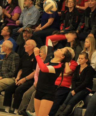 Shayla VonBargen served well for most of the tournament with some struggling against Butte County. Here she serves against Oakley.