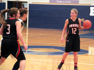 Chaye Uptmor has a rather upset looking expression as Angela Wemhoff sets a pick.