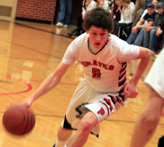 Hunter Chaffee drives into the lane against Potlatch.